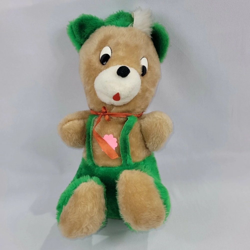German Green Lederhosen Bear Plush 17" Vintage 1980s Stuffed Best Made Toys